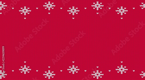 Winter red border with white snowflakes. Christmas seamless pattern