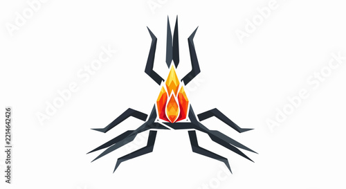 Abstract vector fire symbol with sharp tribal shapes and flame.