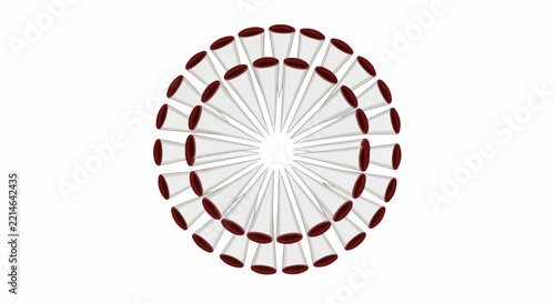 Circular geometric mandala pattern with radial lines and dark red