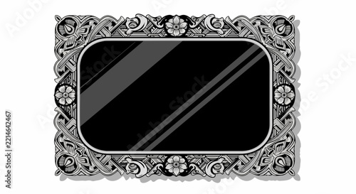 Elegant ornate frame with decorative border and reflective black