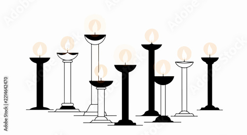 Elegant vector candle holders with lit candles in minimalist design.