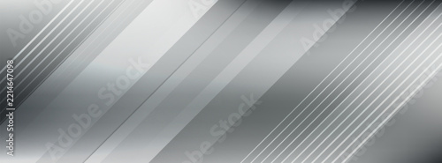 Sleek silver metallic abstract background with shiny gradient diagonal lines, steel texture banner, futuristic technology geometric cover design vector.