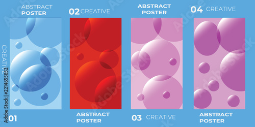 Set of four abstract posters with colorful bubbles and circles