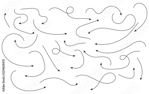 Organic Arrow Stroke Set, Editable Hand Drawn Vector Elements for Direction, Flow and Creative Illustration