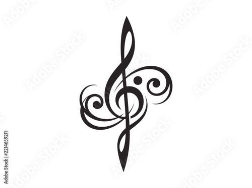 Elegant Treble Clef with Ornate Swirls and Musical Symbolism.