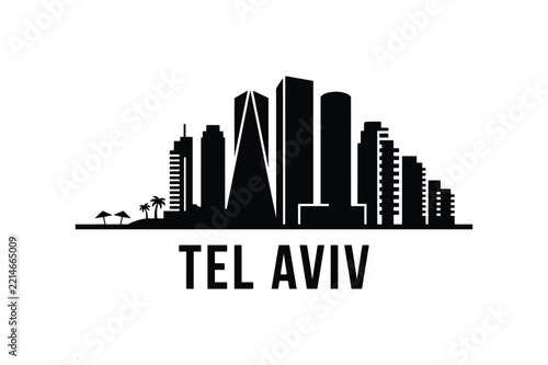 Tel Aviv City Skyline Silhouette Minimalist Black Coastal Landmark Design