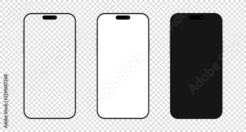 Mobile Phone Devices Mockup Template with Transparent, White, and Black Screen. Vector Illustration