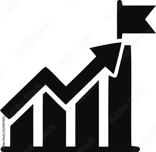 Business growth chart with flag icon representing success and achievement in a modern style