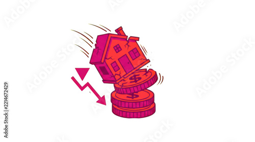 3d geometric robot falling with red and pink colors