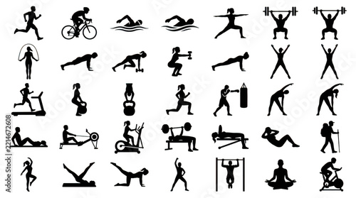 Flat icons of people exercising and doing daily activities