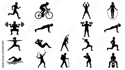 Flat icons of people doing various sports activities