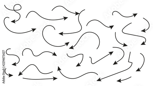 Curved Direction Arrow Set, Editable Hand Drawn Vector Lines for Navigation, Movement and Creative Projects