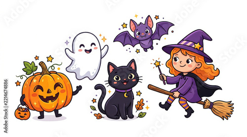 Cute cartoon characters celebrating with confetti