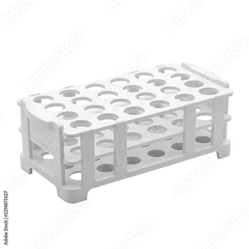 White plastic laboratory test tube rack isolated on transparent background