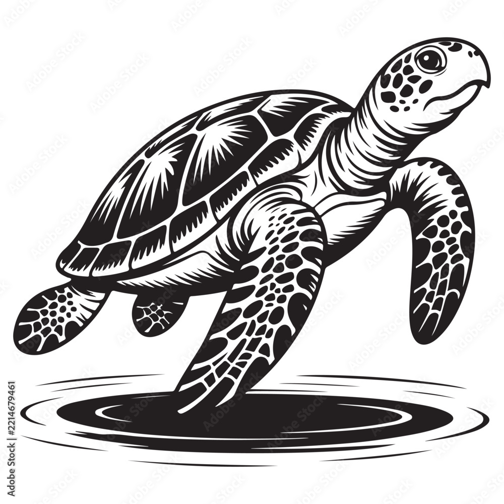 Fototapeta premium Sea Turtle and Marine Life Line Art, Black & White Ocean Clipart, Cutting Boards & Craft, coloring pages, coloring book, kids activities