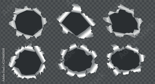 Realistic Ripped Paper Frames Collection Isolated on Transparent Background