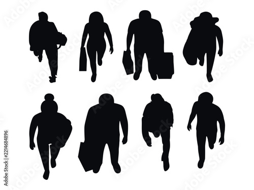 People lifestyle walking top view. People walking, standing, sitting top view lifestyle concept silhouette. Vector illustration EPS10.