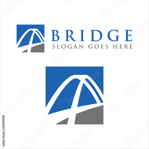 Modern bridge logo vector featuring a clean geometric bridge structure, symbolizing connection, progress, strength, infrastructure, transportation, and architectural engineering, isolated on white bac