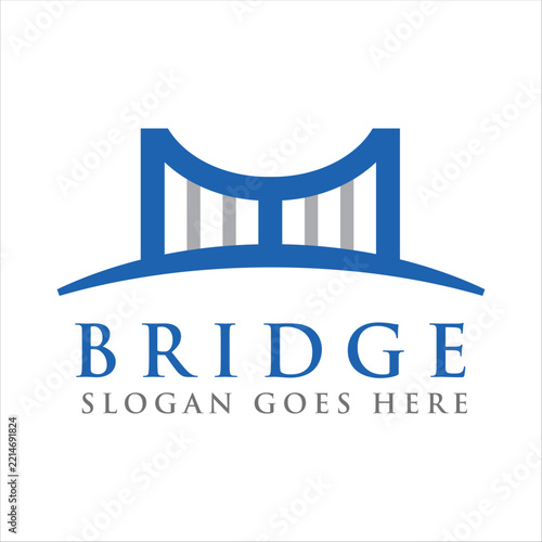 Modern bridge logo vector featuring a clean geometric bridge structure, symbolizing connection, progress, strength, infrastructure, transportation, and architectural engineering, isolated on white bac