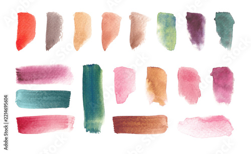 watercolor brush stroke set hand drawn on white