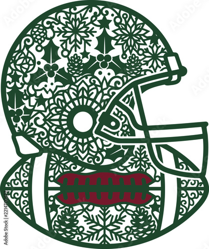 Christmas Football Helmet and Ball Vector Illustration Isolated on Transparent Background.