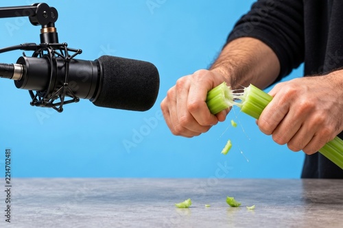 Recording crunchy celery sounds with studio microphone