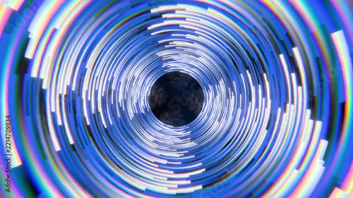 Glowing Blue and White Circular Light Trails Tunnel Motion Background. 4K