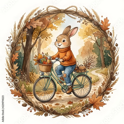 Cute baby bunny with pink bow and floral bouquet, watercolor greeting card for Easter and newborn gifts