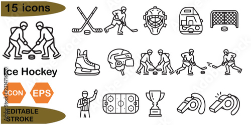Ice Hockey Line Art Icon Set
