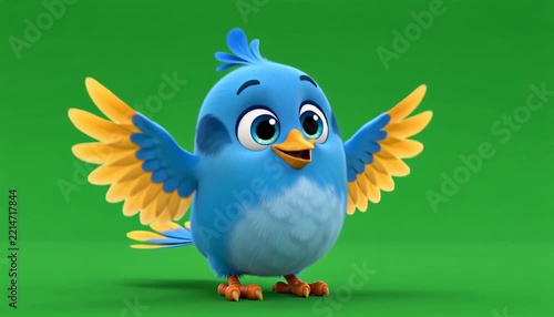 Animated Blue Bird Character with Spread Wings