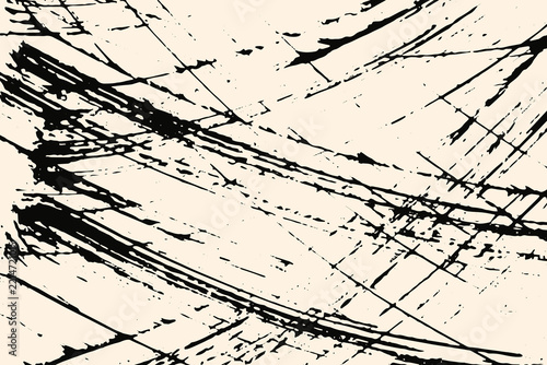 Black Abstract Scratched Brush Lines on Beige Horizontal Background, Fine Dynamic Strokes and Distressed Grunge Texture, Minimalist Contemporary Linear Art Poster or Bookmark