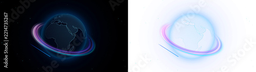 earth abstract circular light wave wind beams vortex Big data traffic visualization, dynamic high speed data streaming traffic. Neon color glowing lines background, high-speed light glowing wave swirl