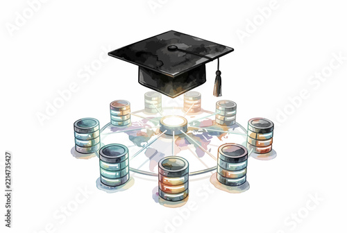 Graduation Cap Over Education Finance Concept.