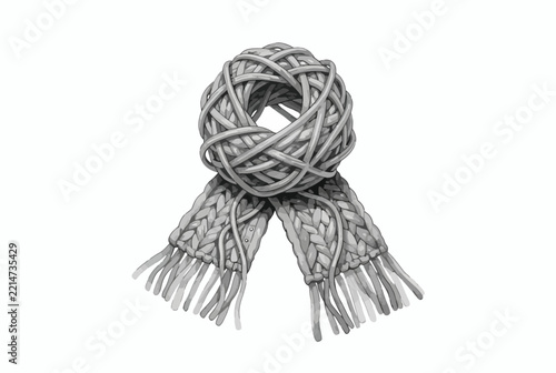 Gray Winter Scarf Coiled With Fringes.