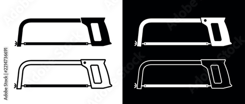 Hacksaw icon. Icon representing sawing or cutting off. Symbol of construction or repair. Tool of a worker or tradesman.