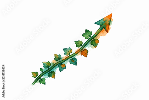 Watercolor Vine Arrow With Green Leaves.