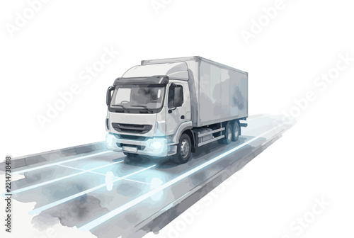 White Cargo Truck Driving Through Motion Blur.