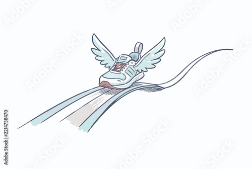 Winged Sneaker Line Art Illustration.