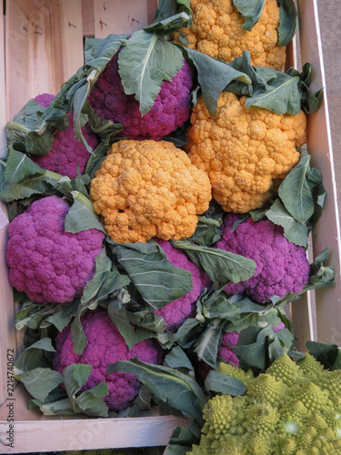 orange and violet cauliflower vegetables food