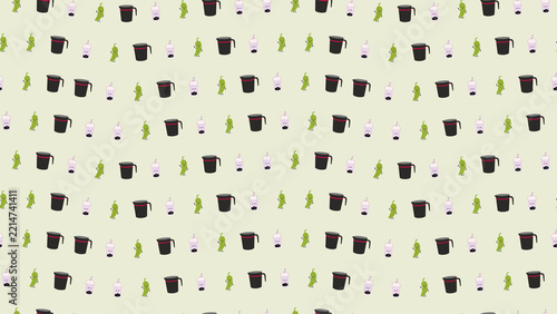 Cute cartoon chili peppers, bubble tea, and mugs pattern