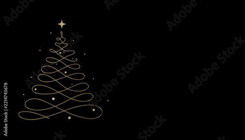 Luxury Christmas background with gold line tree on black