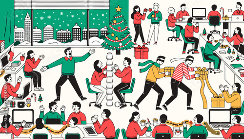 Office Christmas party games with charades and cup stacking