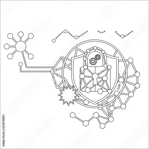 Cyber Security and Network Protection Concept with Padlock Shield and Neural Nodes Vector Illustration.