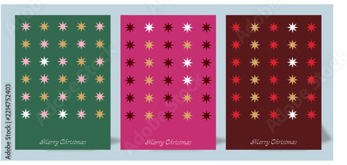 Christmas poster collection with colorful starburst patterns and festive greeting designs