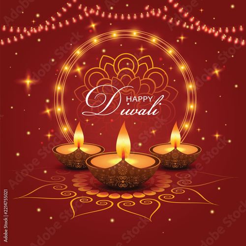 Diwali Celebration with Glowing Diyas and Ornate Arch Illustration