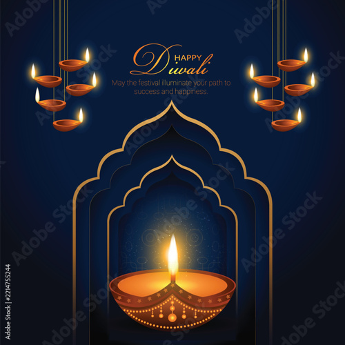 Diwali Celebration with Glowing Diyas and Ornate Arch Illustration