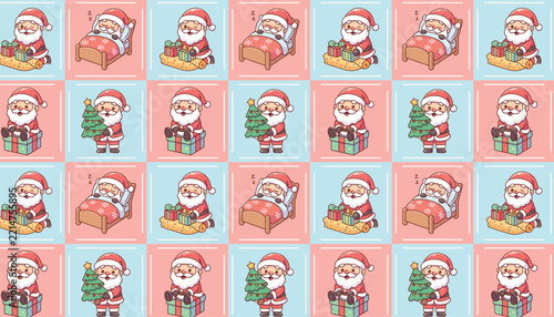 Cute Santa Claus Sleeping and Sitting Pattern Background