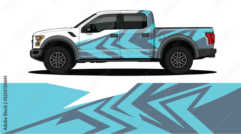 Fototapeta premium Car Wrap Design with Geometric Camouflage Decal in Blue and Gray