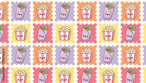 Cute Cartoon Pastel Repeating Food Background