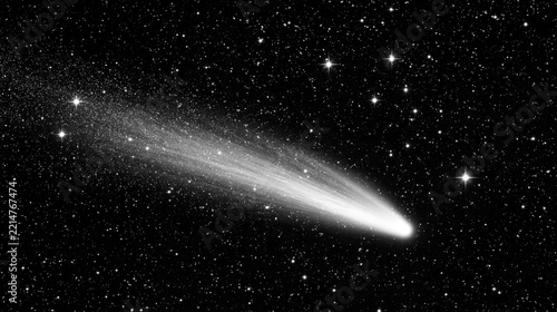 Comet Streaks Elegantly Through the Vastness of Space Illuminating the Night